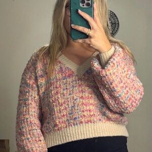 Storia Multicolor V-Neck Cropped Women's Sweater